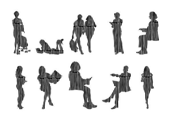 Silhouettes Vectorielles Silhouettes Esquissées Personnes Dessin Contour Silhouette Personnes Icône — Image vectorielle