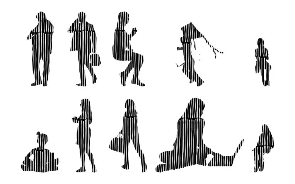 Silhouettes Vectorielles Silhouettes Esquissées Personnes Dessin Contour Silhouette Personnes Icône — Image vectorielle