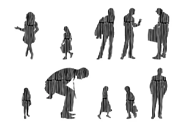 Silhouettes Vectorielles Silhouettes Esquissées Personnes Dessin Contour Silhouette Personnes Icône — Image vectorielle