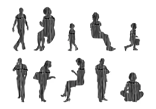 Vector Silhouettes Outline Silhouettes People Contour Drawing People Silhouette Icon — 스톡 벡터