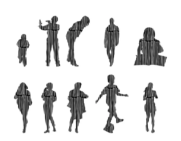 Silhouettes Vectorielles Silhouettes Esquissées Personnes Dessin Contour Silhouette Personnes Icône — Image vectorielle