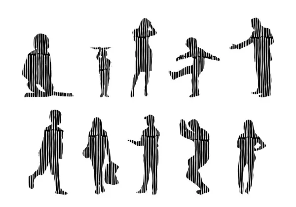 Silhouettes Vectorielles Silhouettes Esquissées Personnes Dessin Contour Silhouette Personnes Icône — Image vectorielle