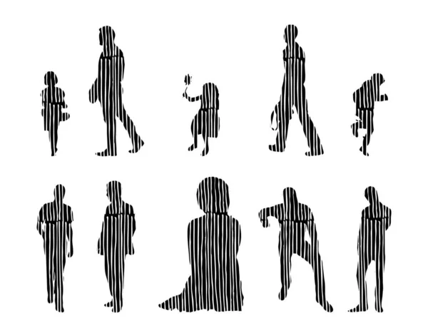 Silhouettes Vectorielles Silhouettes Esquissées Personnes Dessin Contour Silhouette Personnes Icône — Image vectorielle