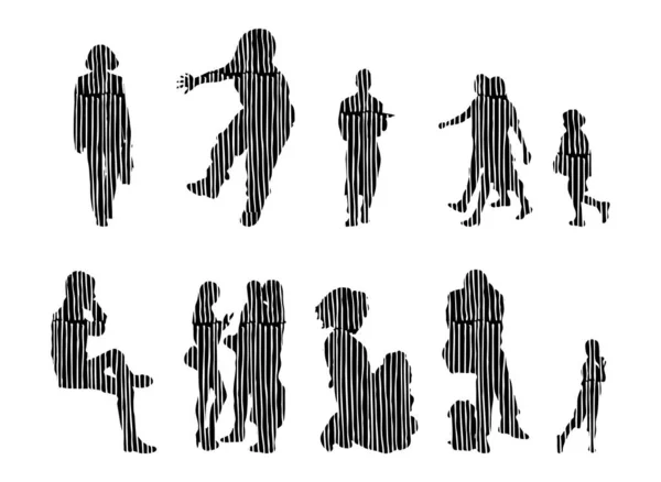 Silhouettes Vectorielles Silhouettes Esquissées Personnes Dessin Contour Silhouette Personnes Icône — Image vectorielle