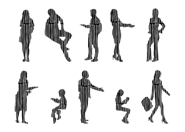 Silhouettes Vectorielles Silhouettes Esquissées Personnes Dessin Contour Silhouette Personnes Icône — Image vectorielle