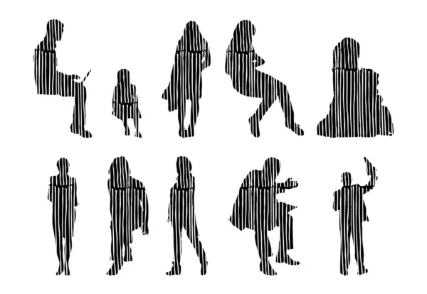 Silhouettes Vectorielles Silhouettes Esquissées Personnes Dessin Contour Silhouette Personnes Icône — Image vectorielle