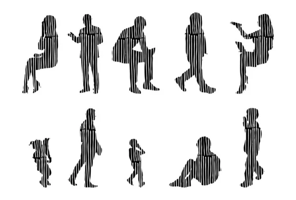 Silhouettes Vectorielles Silhouettes Esquissées Personnes Dessin Contour Silhouette Personnes Icône — Image vectorielle