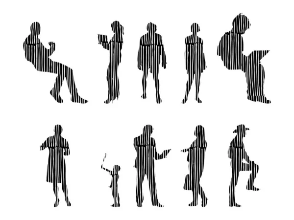 Vector Silhouettes Outline Silhouettes People Contour Drawing People Silhouette Icon — 스톡 벡터