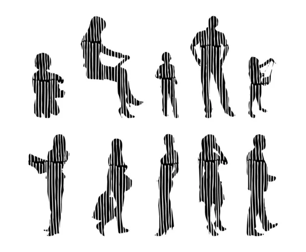 Silhouettes Vectorielles Silhouettes Esquissées Personnes Dessin Contour Silhouette Personnes Icône — Image vectorielle