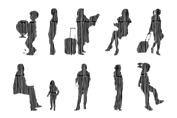 Silhouettes Vectorielles Silhouettes Esquissées Personnes Dessin Contour Silhouette Personnes Icône — Image vectorielle