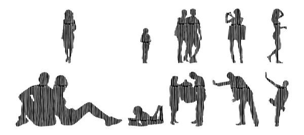 Silhouettes Vectorielles Silhouettes Esquissées Personnes Dessin Contour Silhouette Personnes Icône — Image vectorielle