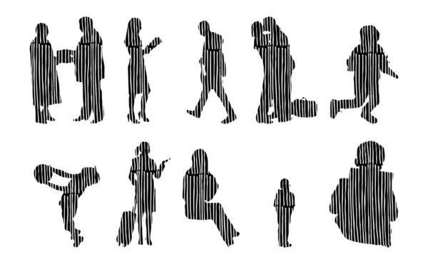 Silhouettes Vectorielles Silhouettes Esquissées Personnes Dessin Contour Silhouette Personnes Icône — Image vectorielle