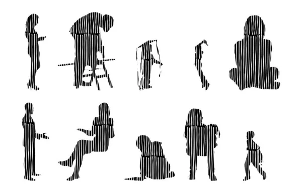 Silhouettes Vectorielles Silhouettes Esquissées Personnes Dessin Contour Silhouette Personnes Icône — Image vectorielle