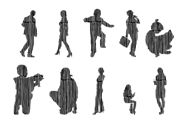 Silhouettes Vectorielles Silhouettes Esquissées Personnes Dessin Contour Silhouette Personnes Icône — Image vectorielle