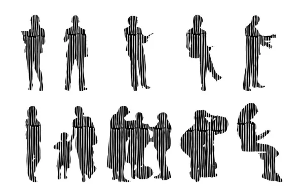 Silhouettes Vectorielles Silhouettes Esquissées Personnes Dessin Contour Silhouette Personnes Icône — Image vectorielle