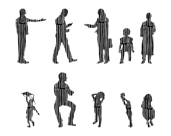 Silhouettes Vectorielles Silhouettes Esquissées Personnes Dessin Contour Silhouette Personnes Icône — Image vectorielle