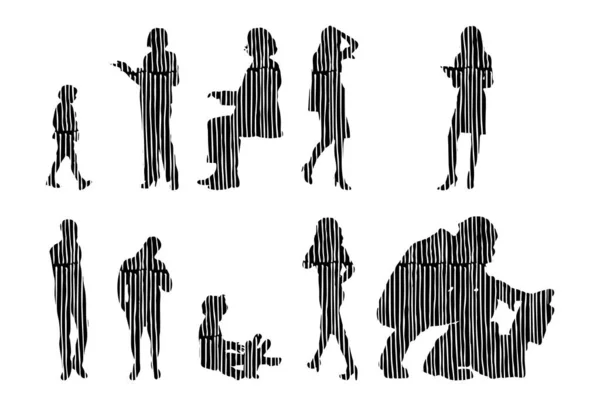 Silhouettes Vectorielles Silhouettes Esquissées Personnes Dessin Contour Silhouette Personnes Icône — Image vectorielle