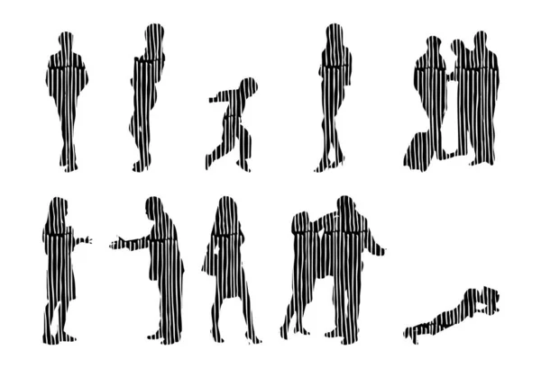 Silhouettes Vectorielles Silhouettes Esquissées Personnes Dessin Contour Silhouette Personnes Icône — Image vectorielle