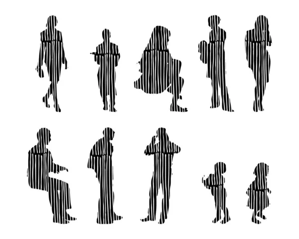 Vector Silhouettes Outline Silhouettes People Contour Drawing People Silhouette Icon — Stock Vector