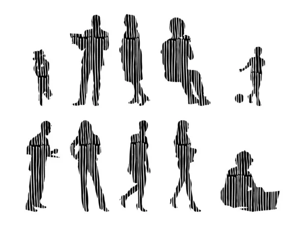 Silhouettes Vectorielles Silhouettes Esquissées Personnes Dessin Contour Silhouette Personnes Icône — Image vectorielle