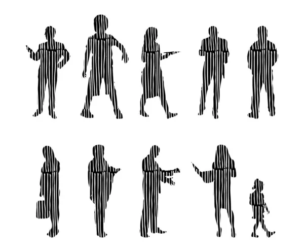 Silhouettes Vectorielles Silhouettes Esquissées Personnes Dessin Contour Silhouette Personnes Icône — Image vectorielle