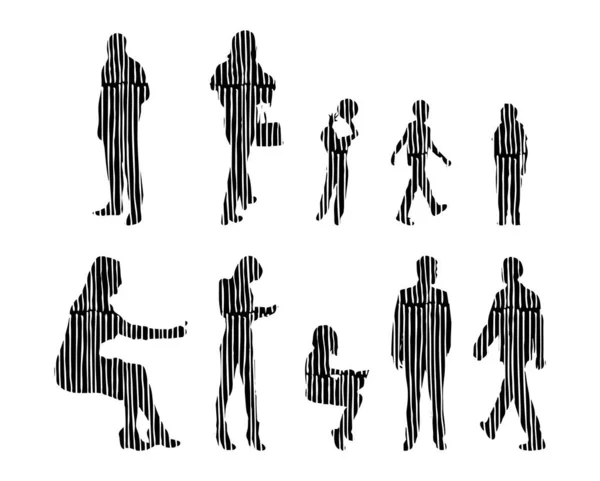 Silhouettes Vectorielles Silhouettes Esquissées Personnes Dessin Contour Silhouette Personnes Icône — Image vectorielle