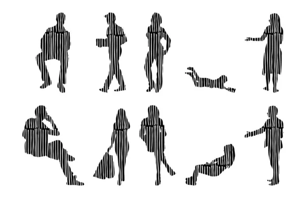 Silhouettes Vectorielles Silhouettes Esquissées Personnes Dessin Contour Silhouette Personnes Icône — Image vectorielle