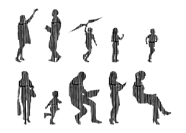 Silhouettes Vectorielles Silhouettes Esquissées Personnes Dessin Contour Silhouette Personnes Icône — Image vectorielle