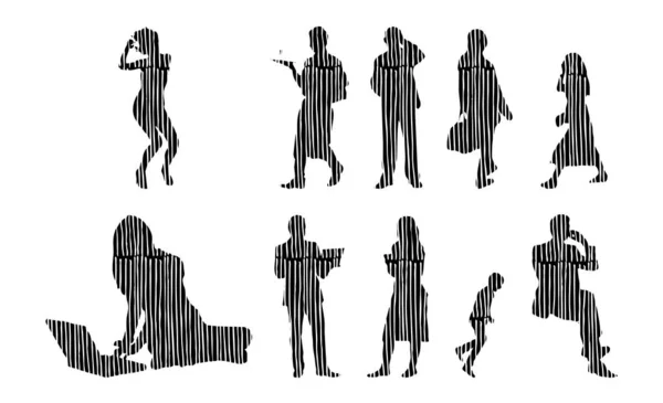 Silhouettes Vectorielles Silhouettes Esquissées Personnes Dessin Contour Silhouette Personnes Icône — Image vectorielle