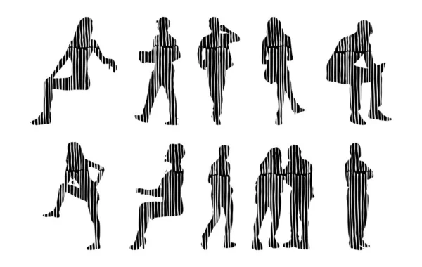 Silhouettes Vectorielles Silhouettes Esquissées Personnes Dessin Contour Silhouette Personnes Icône — Image vectorielle