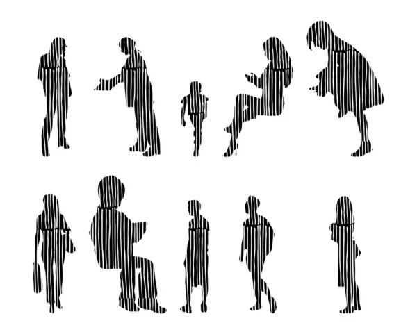 Silhouettes Vectorielles Silhouettes Esquissées Personnes Dessin Contour Silhouette Personnes Icône — Image vectorielle