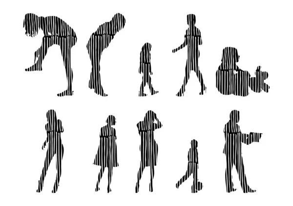 Silhouettes Vectorielles Silhouettes Esquissées Personnes Dessin Contour Silhouette Personnes Icône — Image vectorielle