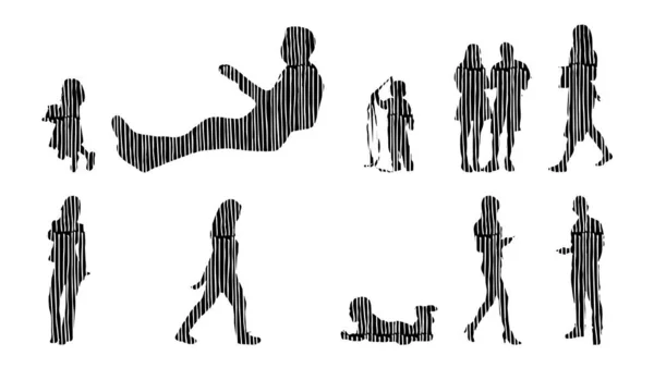 Silhouettes Vectorielles Silhouettes Esquissées Personnes Dessin Contour Silhouette Personnes Icône — Image vectorielle