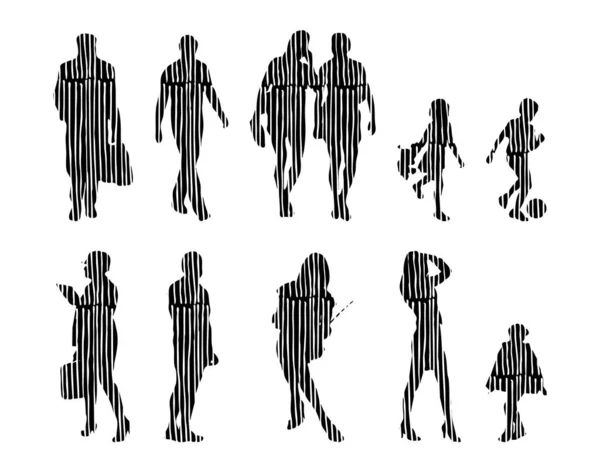 Silhouettes Vectorielles Silhouettes Esquissées Personnes Dessin Contour Silhouette Personnes Icône — Image vectorielle