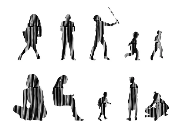 Silhouettes Vectorielles Silhouettes Esquissées Personnes Dessin Contour Silhouette Personnes Icône — Image vectorielle