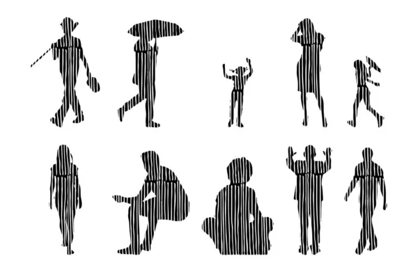 Silhouettes Vectorielles Silhouettes Esquissées Personnes Dessin Contour Silhouette Personnes Icône — Image vectorielle