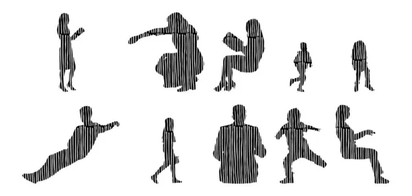 Silhouettes Vectorielles Silhouettes Esquissées Personnes Dessin Contour Silhouette Personnes Icône — Image vectorielle