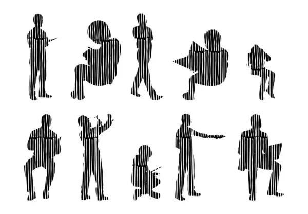 Silhouettes Vectorielles Silhouettes Esquissées Personnes Dessin Contour Silhouette Personnes Icône — Image vectorielle