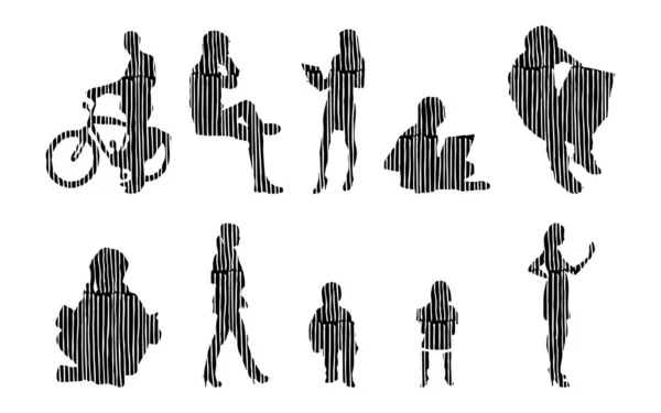 Vector Silhouettes Outline Silhouettes People Contour Drawing People Silhouette Icon — Stock Vector