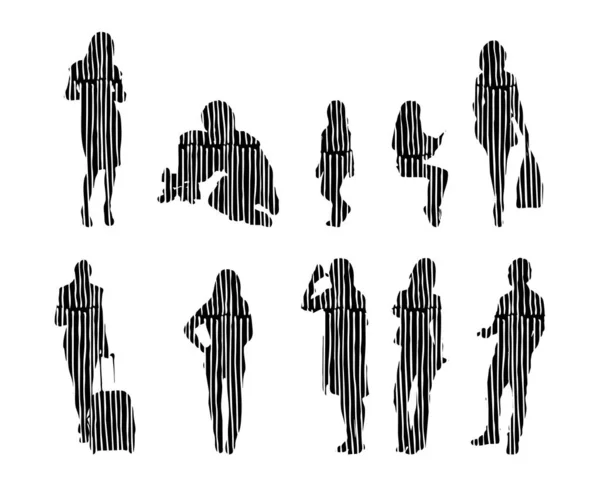 Silhouettes Vectorielles Silhouettes Esquissées Personnes Dessin Contour Silhouette Personnes Icône — Image vectorielle