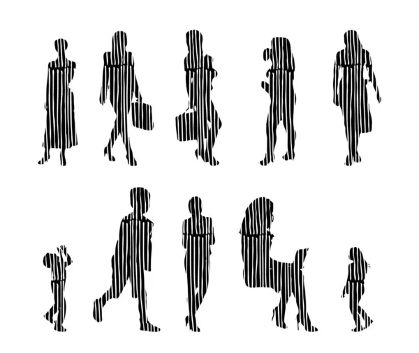 Vector Silhouettes Outline Silhouettes People Contour Drawing People Silhouette Icon — Stock Vector