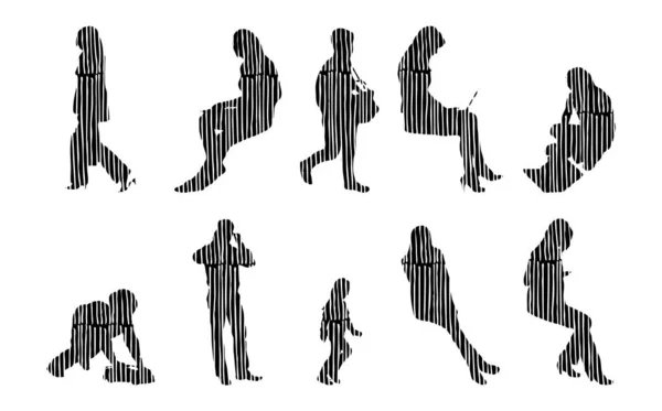 Siluetas Vectores Siluetas Contorno Personas Dibujo Contorno Silueta Personas Icono — Archivo Imágenes Vectoriales