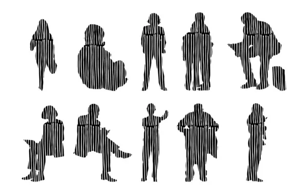 Vector Silhouettes Outline Silhouettes People Contour Drawing People Silhouette Icon — Stock Vector