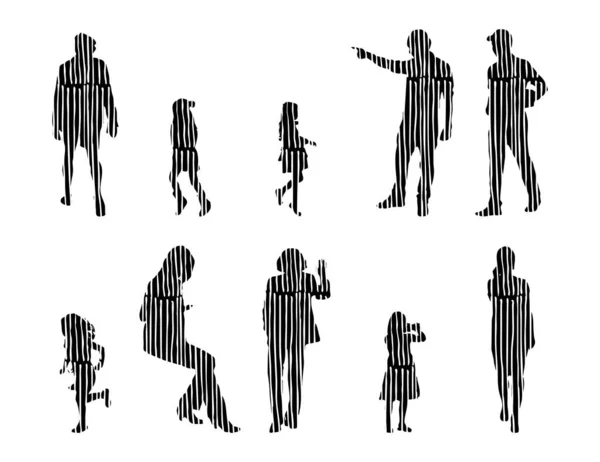 Silhouettes Vectorielles Silhouettes Esquissées Personnes Dessin Contour Silhouette Personnes Icône — Image vectorielle