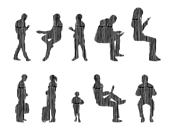 Silhouettes Vectorielles Silhouettes Esquissées Personnes Dessin Contour Silhouette Personnes Icône — Image vectorielle