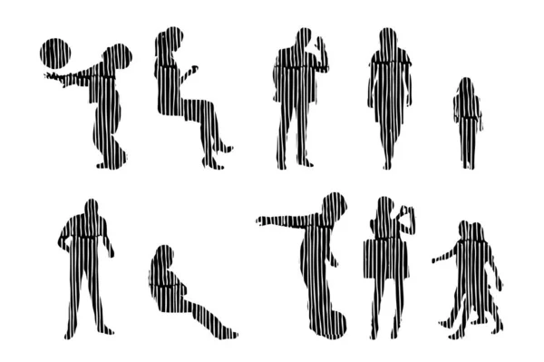 Silhouettes Vectorielles Silhouettes Esquissées Personnes Dessin Contour Silhouette Personnes Icône — Image vectorielle