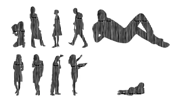 Silhouettes Vectorielles Silhouettes Esquissées Personnes Dessin Contour Silhouette Personnes Icône — Image vectorielle