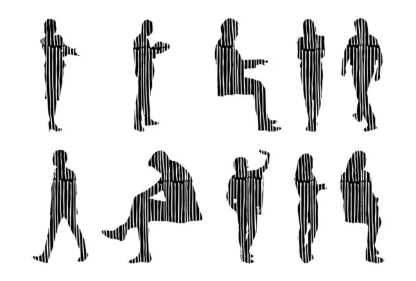Sílhuetas Vetoriais Sílhuetas Contorno Pessoas Desenho Contorno Silhueta Pessoas Conjunto —  Vetores de Stock