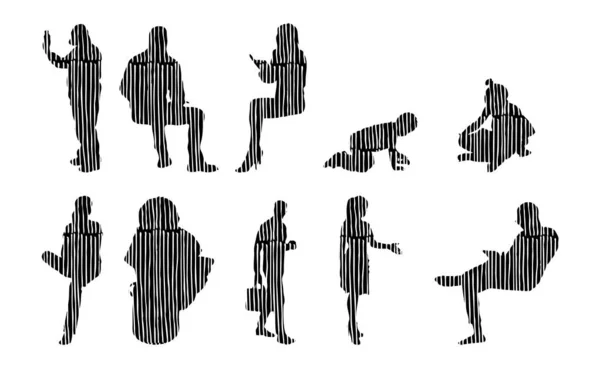 Silhouettes Vectorielles Silhouettes Esquissées Personnes Dessin Contour Silhouette Personnes Icône — Image vectorielle