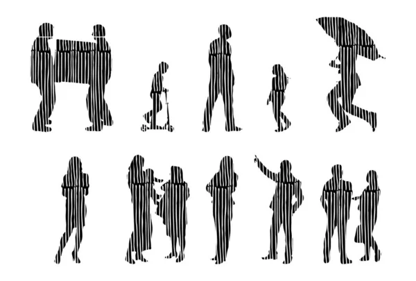 Silhouettes Vectorielles Silhouettes Esquissées Personnes Dessin Contour Silhouette Personnes Icône — Image vectorielle